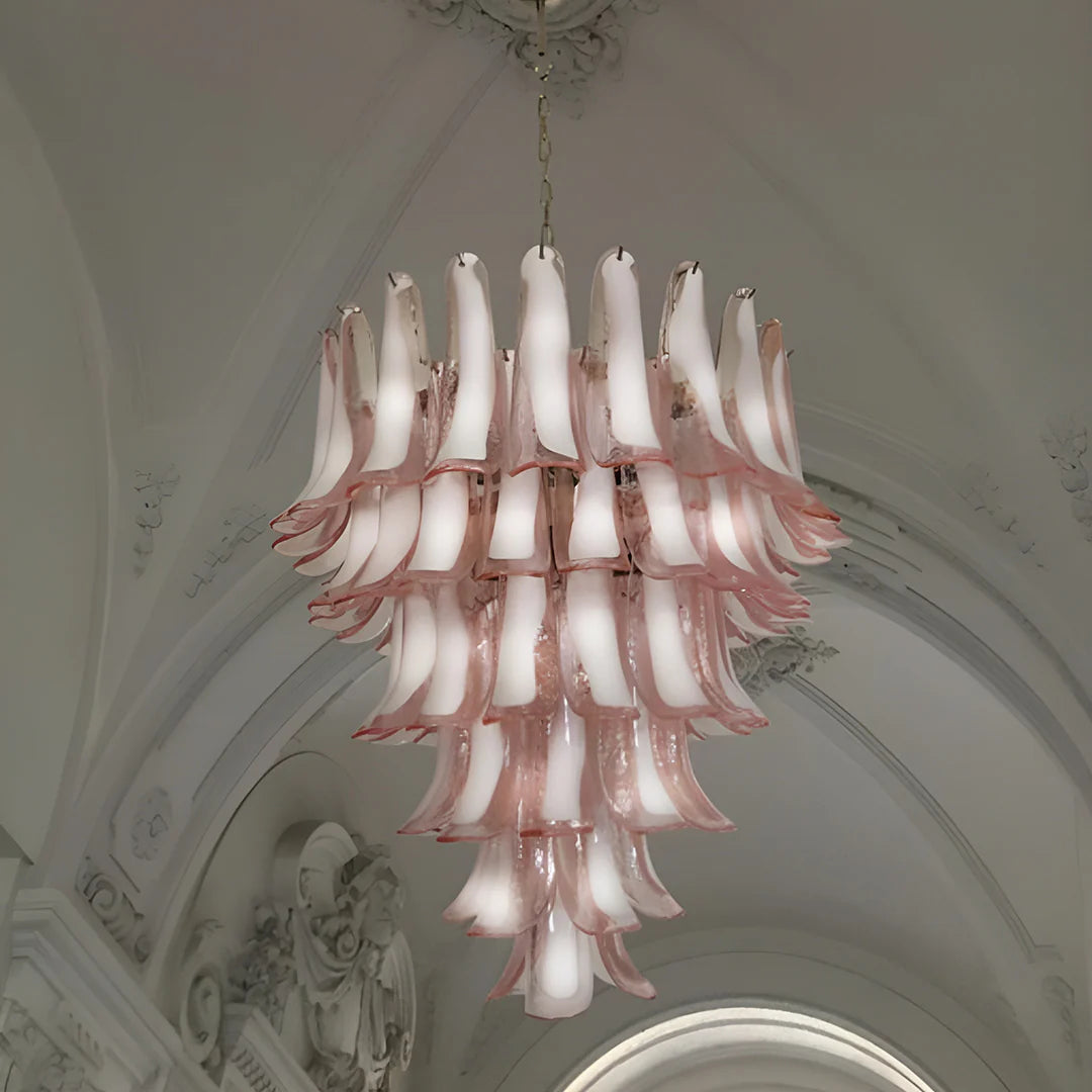 Araña Vintage de Pétalos de Cristal Rosa de Murano