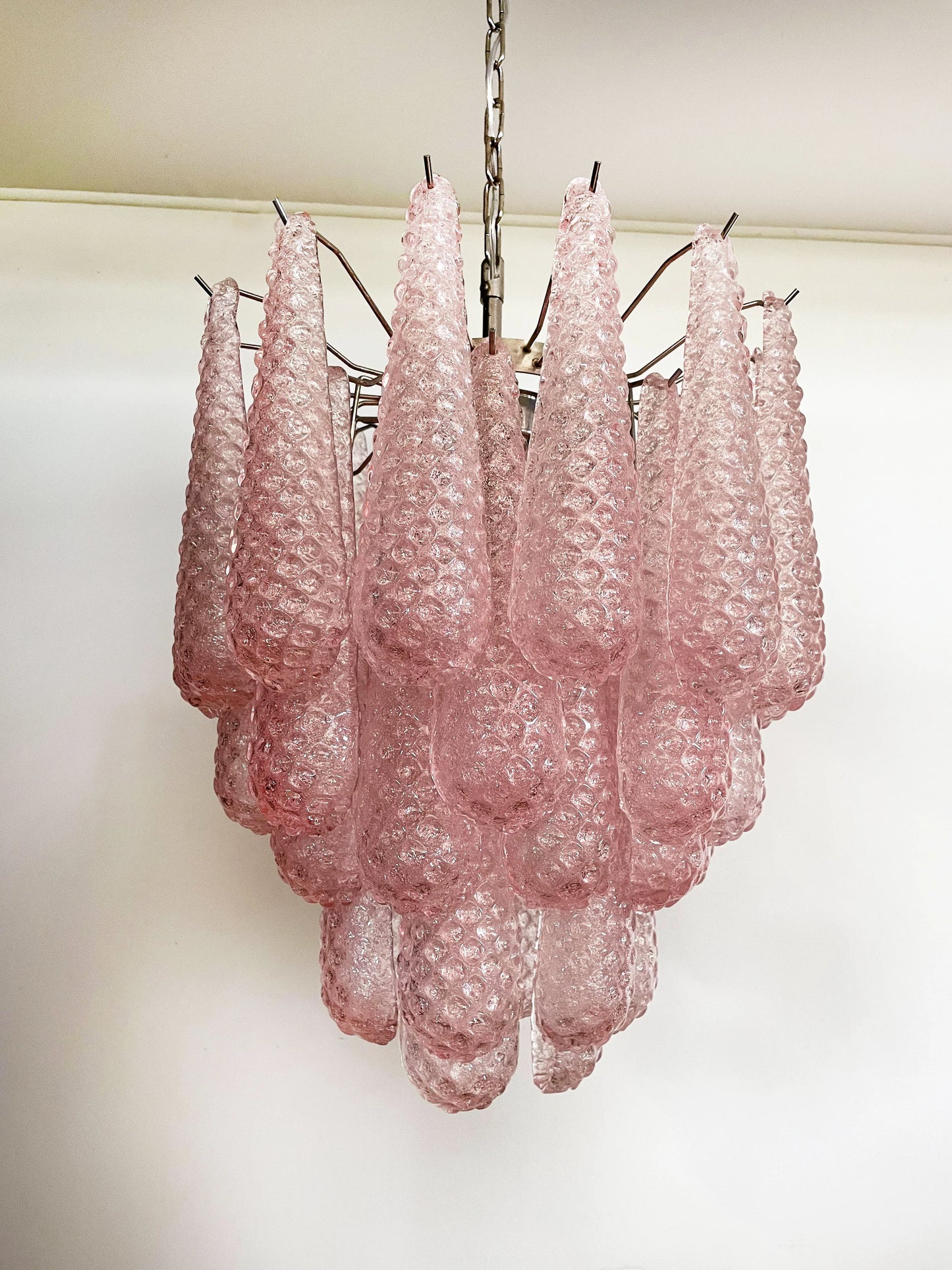 Araña Vintage de Pétalos de Cristal Rosa de Murano