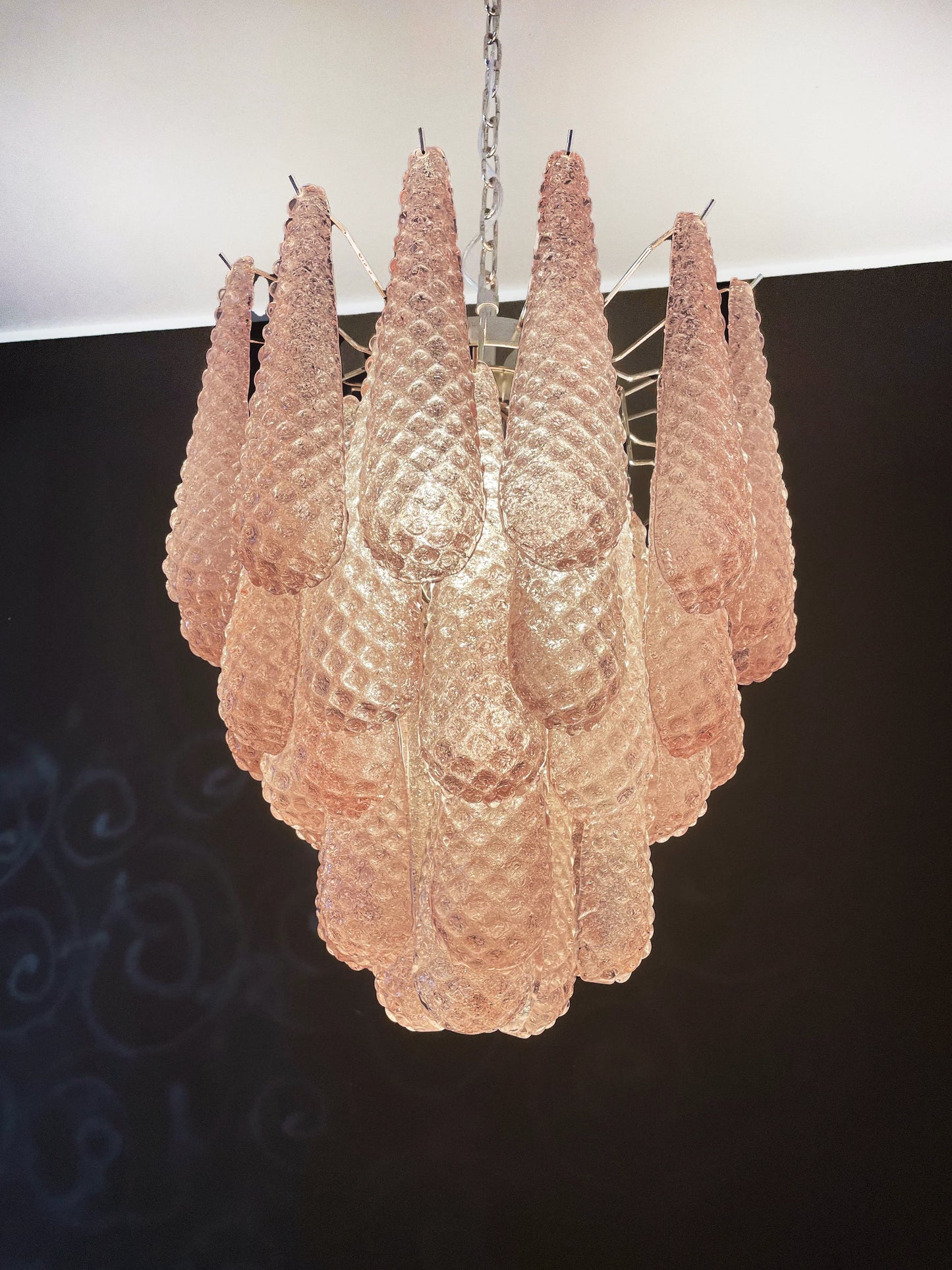 Araña Vintage de Pétalos de Cristal Rosa de Murano