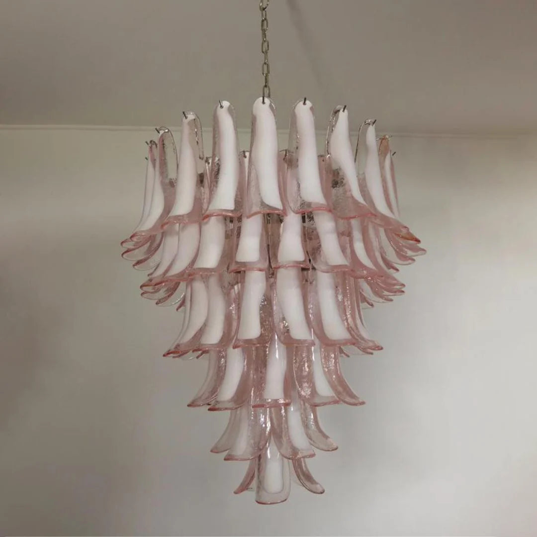 Araña Vintage de Pétalos de Cristal Rosa de Murano