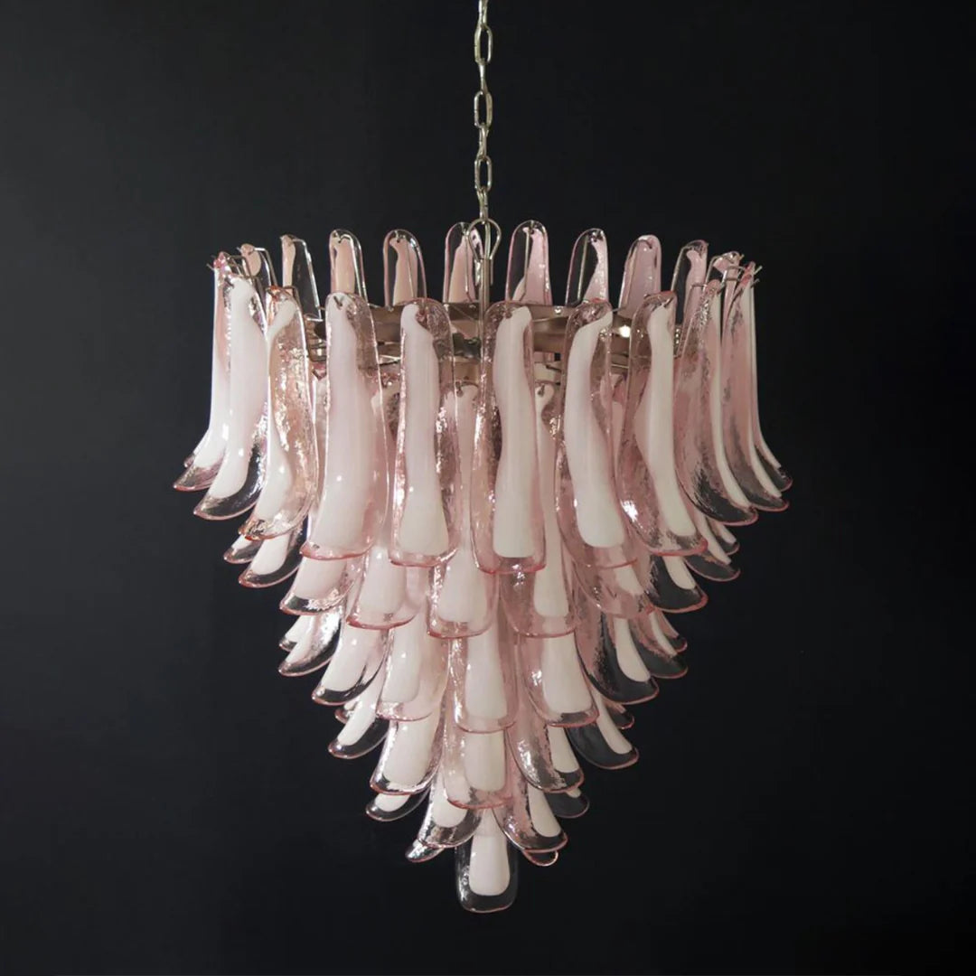 Araña Vintage de Pétalos de Cristal Rosa de Murano