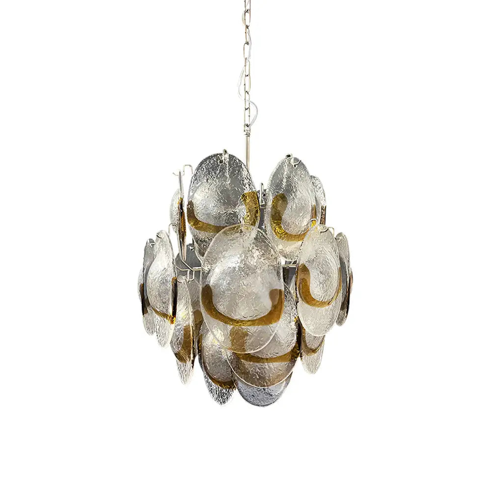 Lámpara de araña ámbar transparente Murano vintage