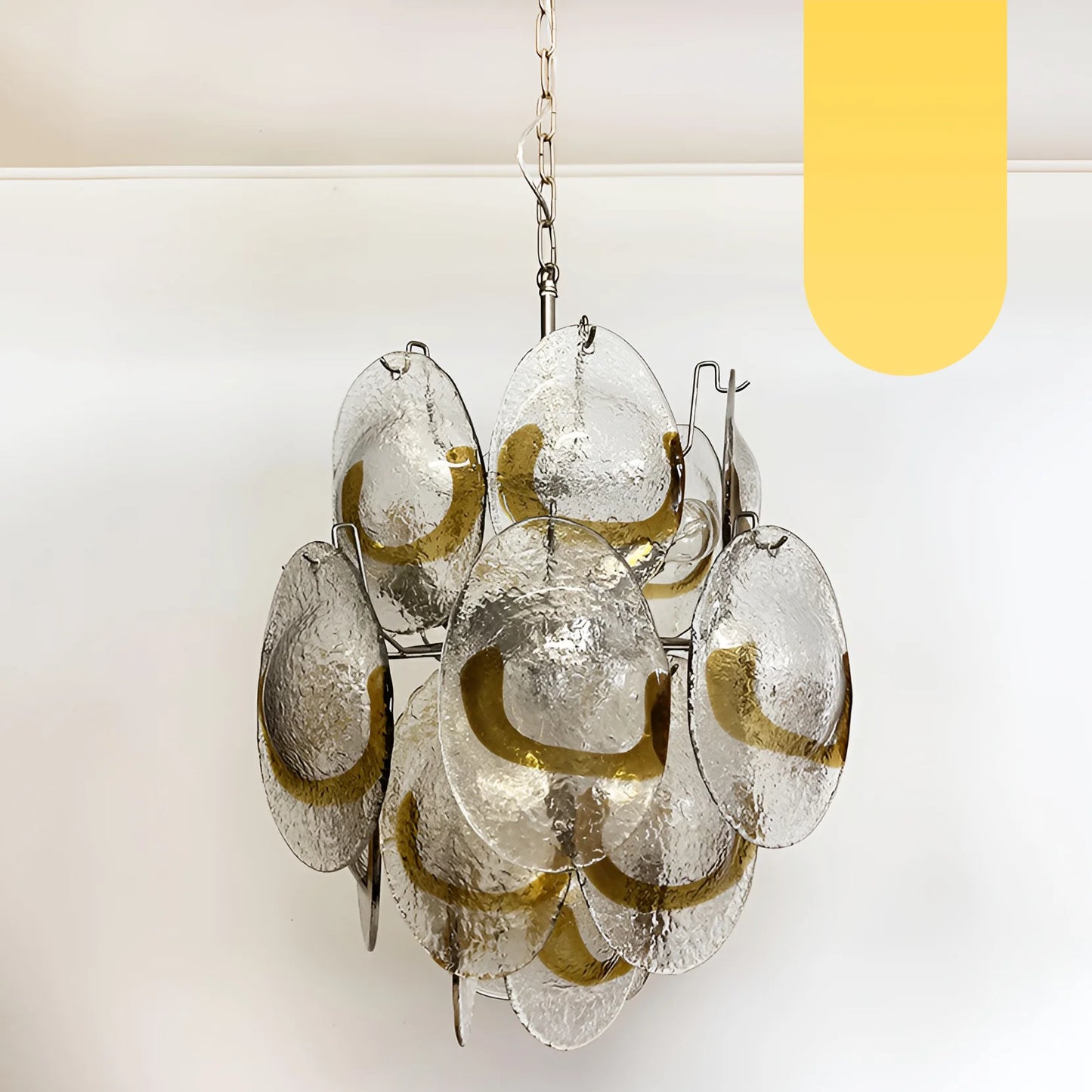 Lámpara de araña ámbar transparente Murano vintage