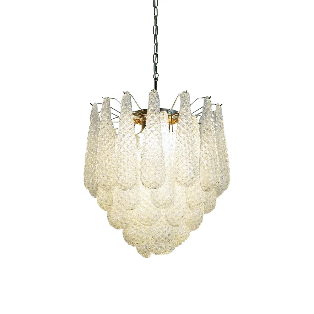 Lámpara de araña con pétalos de cristal transparente Murano vintage