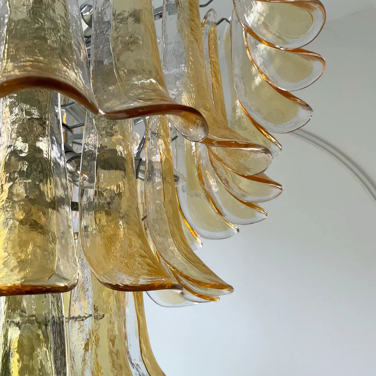 Lámpara de araña de pétalos de Murano de ámbar transparente vintage