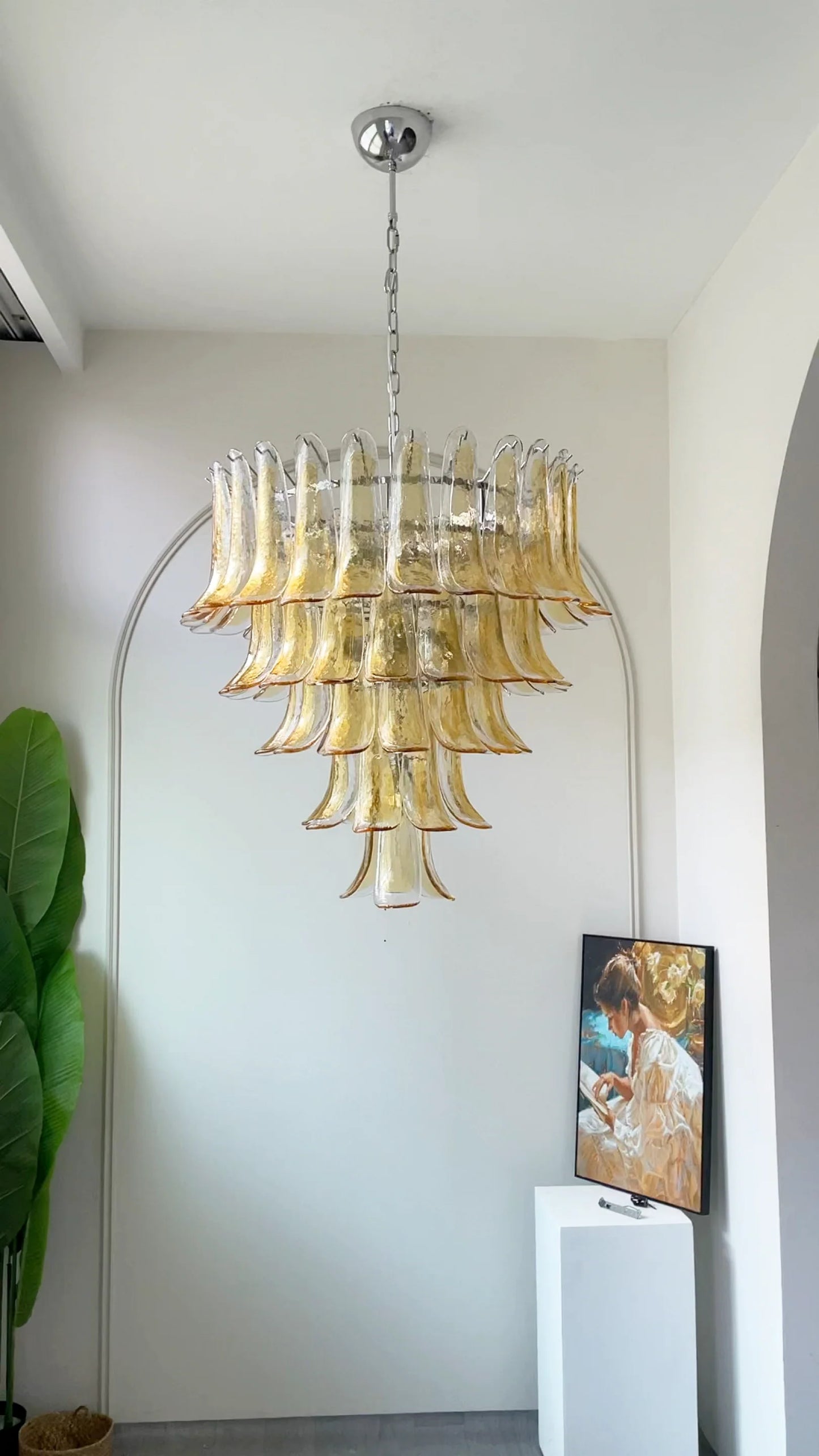 Lámpara de araña de pétalos de Murano de ámbar transparente vintage