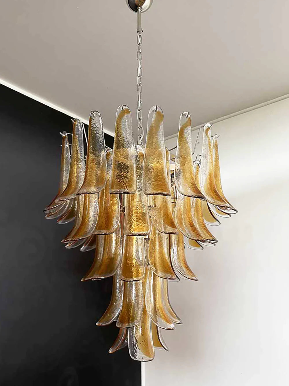 Lámpara de araña de pétalos de Murano de ámbar transparente vintage