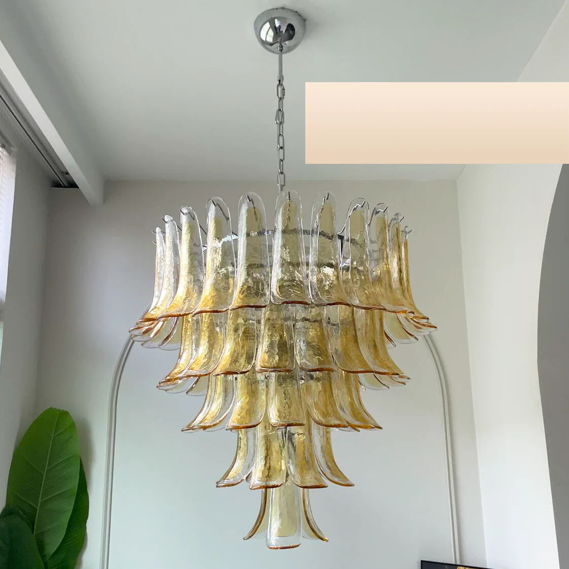 Lámpara de araña de pétalos de Murano de ámbar transparente vintage