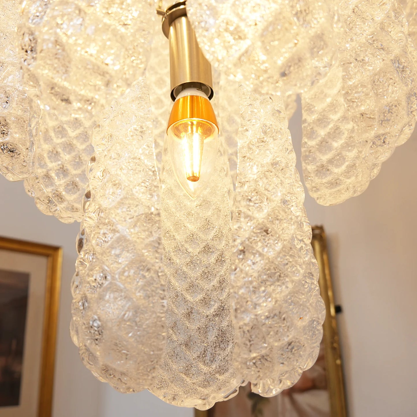 Lámpara Colgante de Pétalos de Cristal de Murano Transparente Vintage