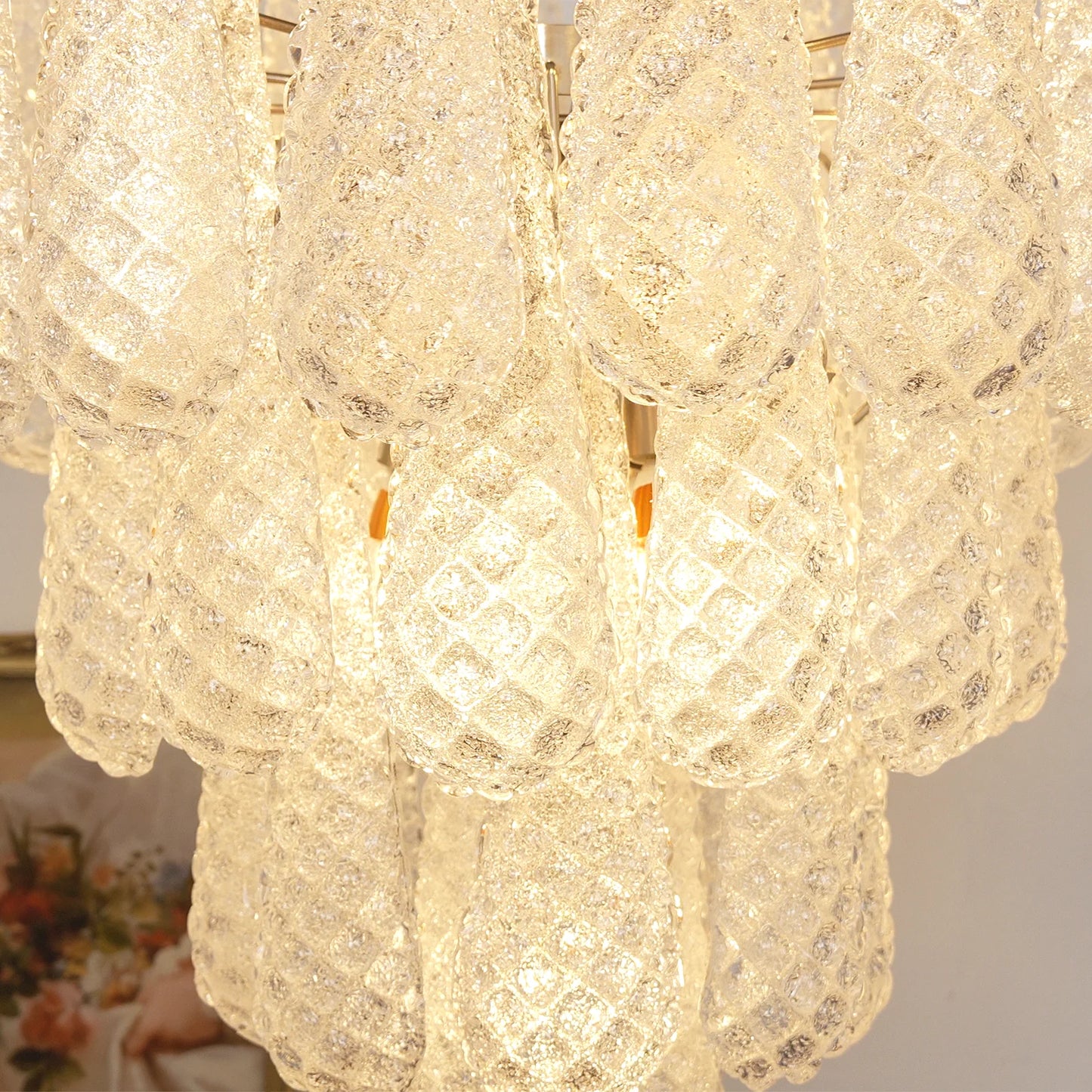 Lámpara Colgante de Pétalos de Cristal de Murano Transparente Vintage