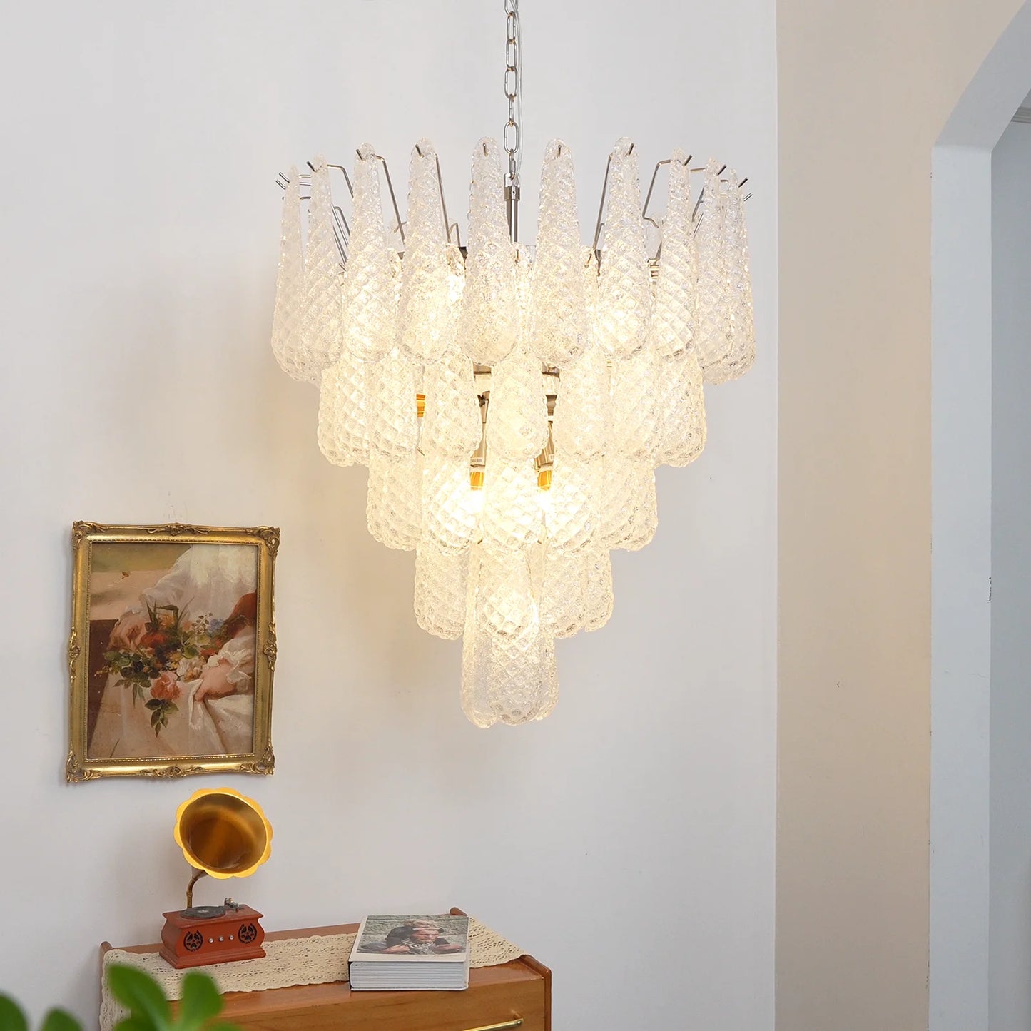 Lámpara Colgante de Pétalos de Cristal de Murano Transparente Vintage