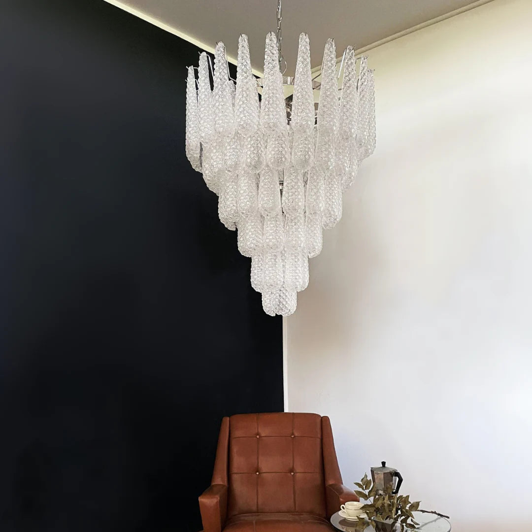 Lámpara Colgante de Pétalos de Cristal de Murano Transparente Vintage