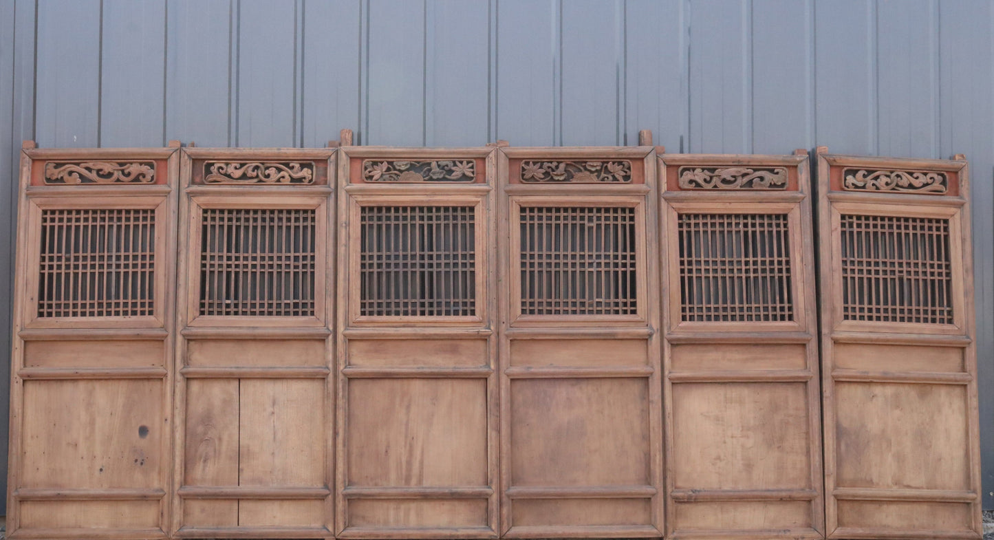 Antique Chinese Wood Screen Panels-Set of 6