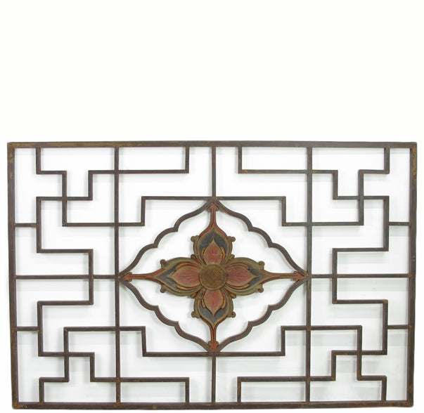 Panel de biombo de madera china antigua de loto