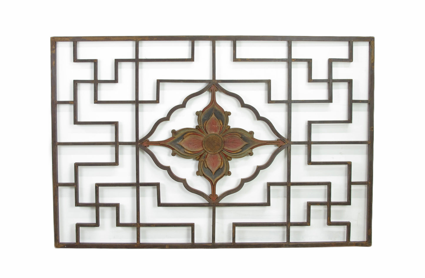 Panel de biombo de madera china antigua de loto