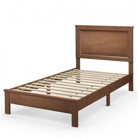 Cama de plataforma de madera moderna tamaño Twin para dormitorio universitario en nogal