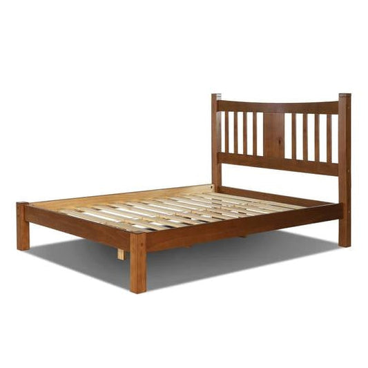 Estructura de cama de plataforma Queen de madera maciza estilo casa de campo con cabecero en nogal