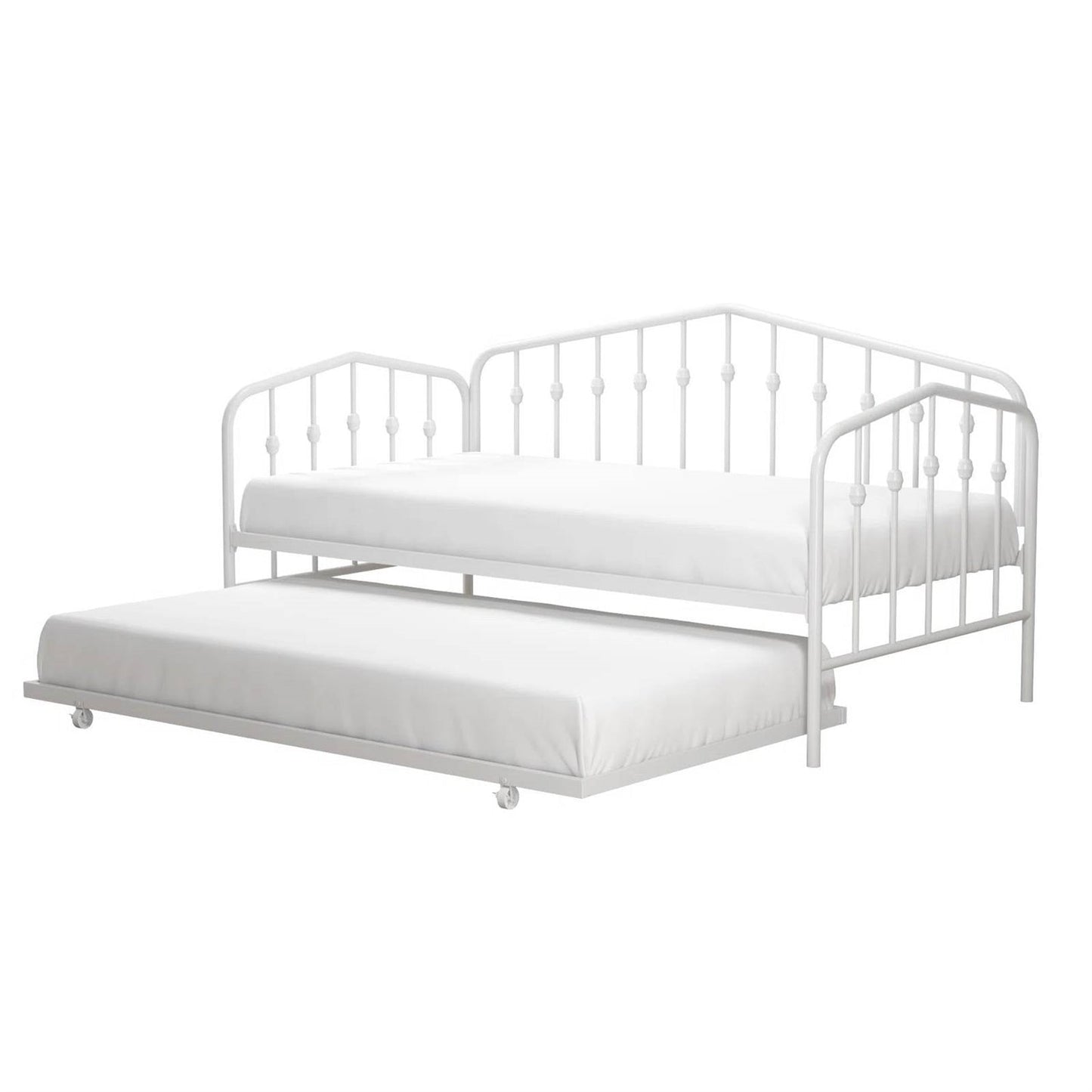 Cama de día moderna industrial blanca de metal tamaño individual con marco de cama nido