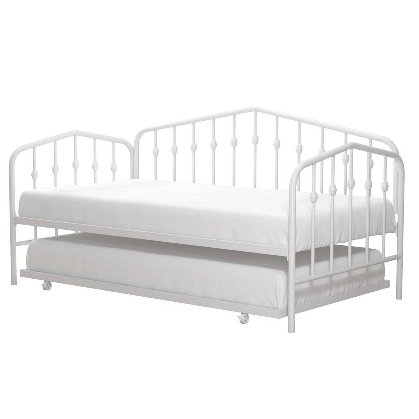 Cama de día moderna industrial blanca de metal tamaño individual con marco de cama nido