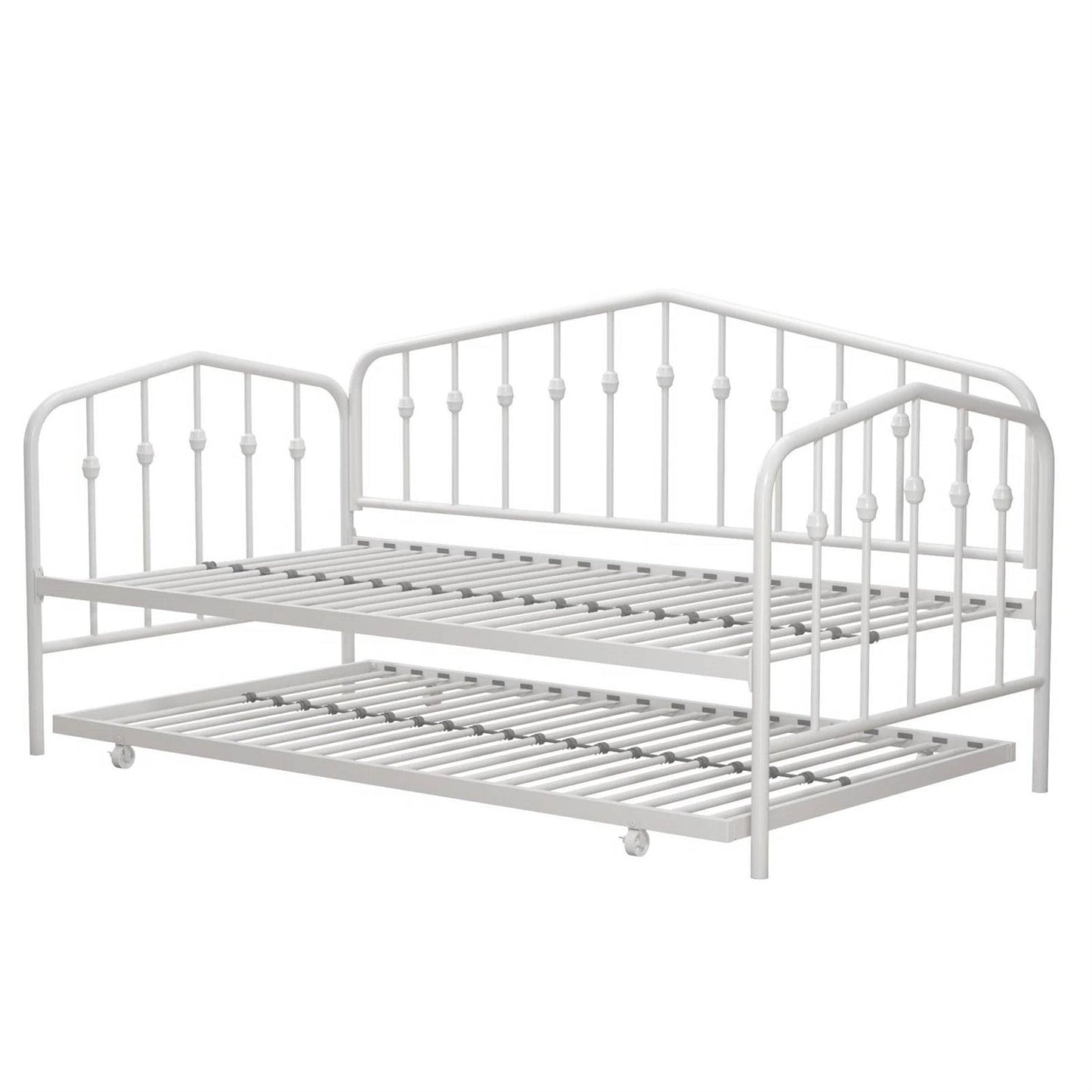 Cama de día moderna industrial blanca de metal tamaño individual con marco de cama nido