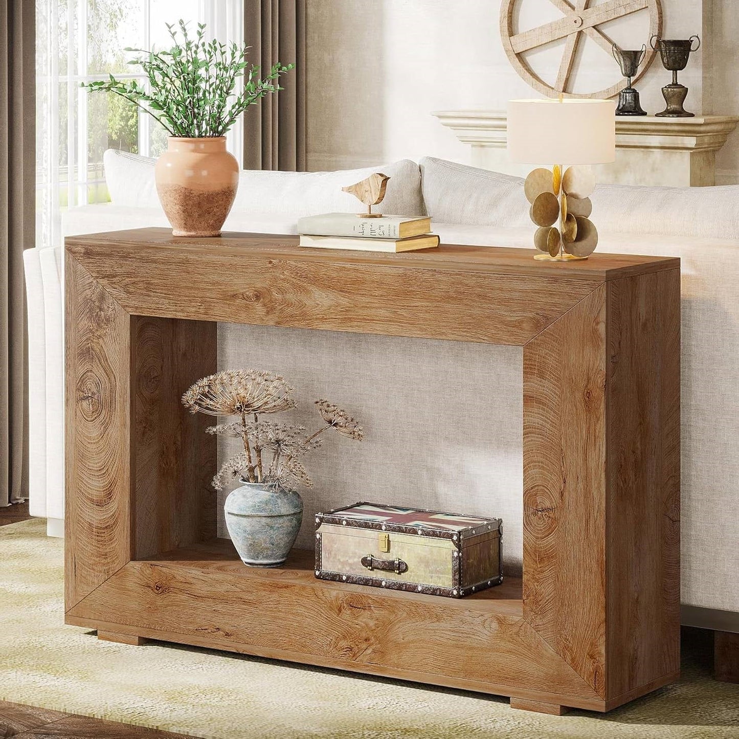 Mesa de entrada o sofá de 47 pulgadas de largo estilo "modern farmhouse" con acabado de madera marrón