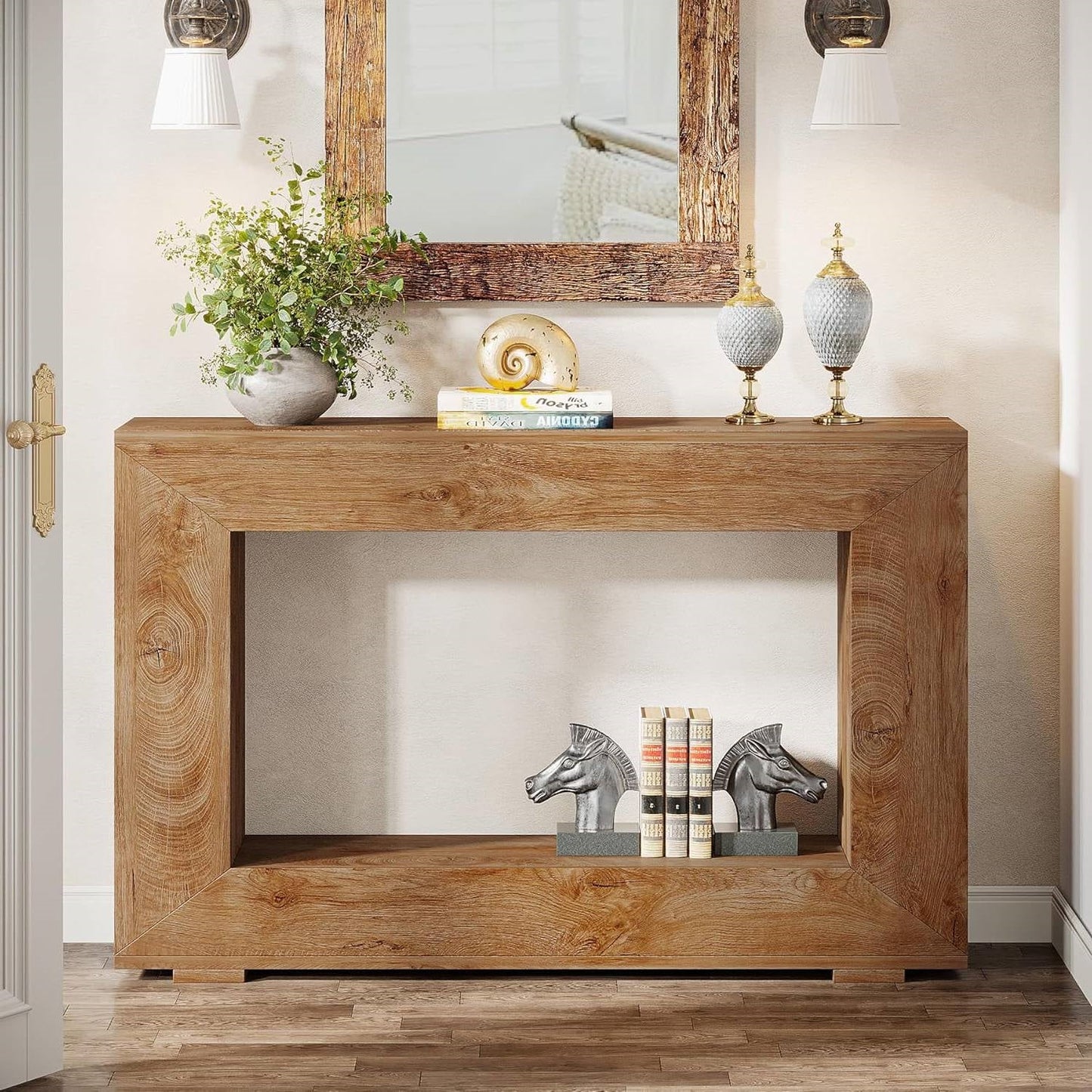 Mesa de entrada o sofá de 47 pulgadas de largo estilo "modern farmhouse" con acabado de madera marrón