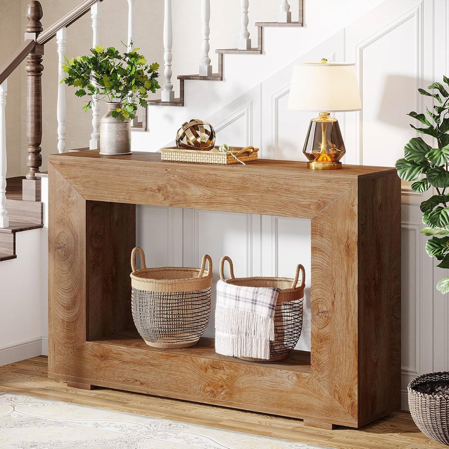 Mesa de entrada o sofá de 47 pulgadas de largo estilo "modern farmhouse" con acabado de madera marrón