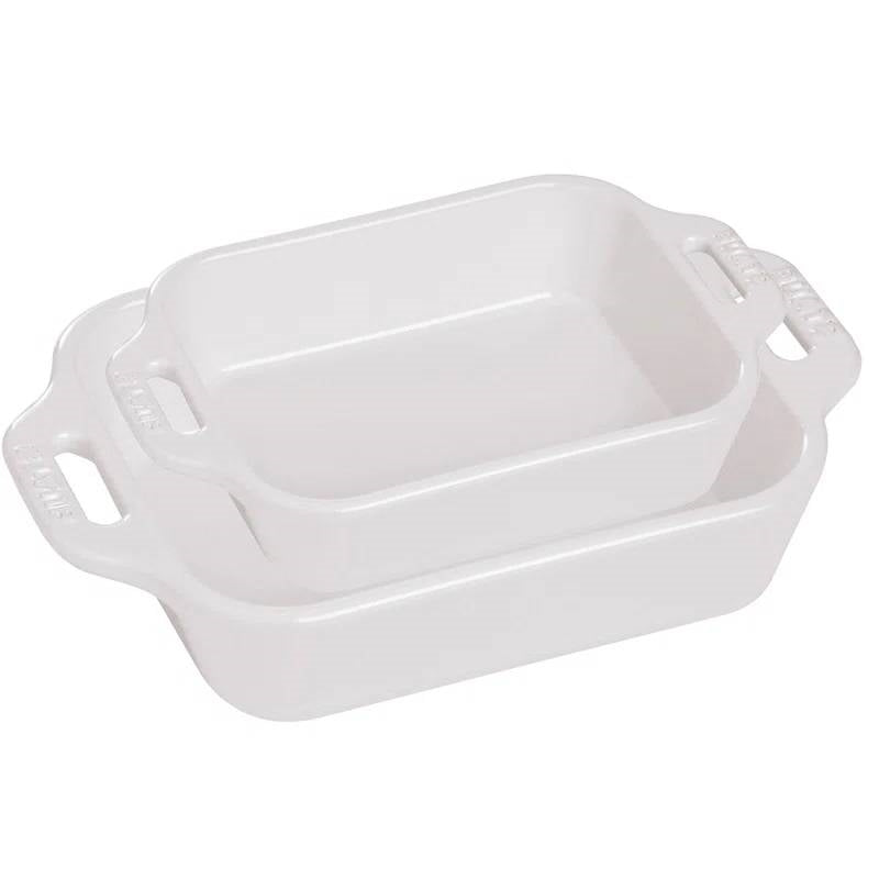 Juego de 2 fuentes de horno de gres cerámico en blanco