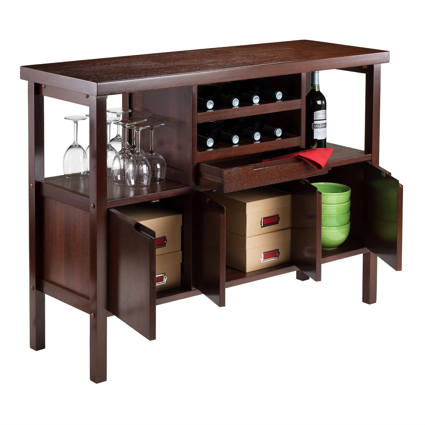 Mesa auxiliar tipo bufé para vinos de madera marrón