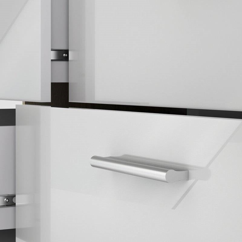 Cómoda doble de 8 cajones en blanco moderno con laterales y parte superior con acabado en roble