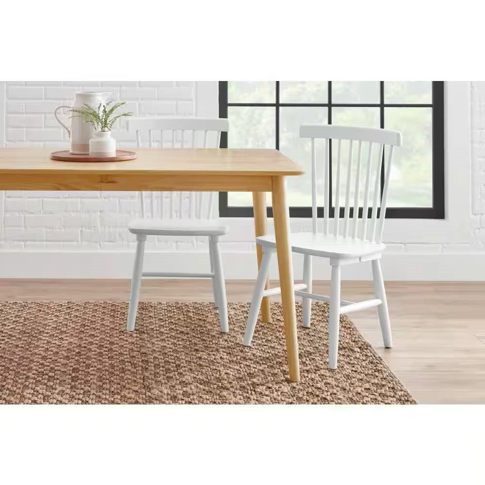 Juego de 2 sillas de comedor de madera maciza blanca con respaldo clásico de huso