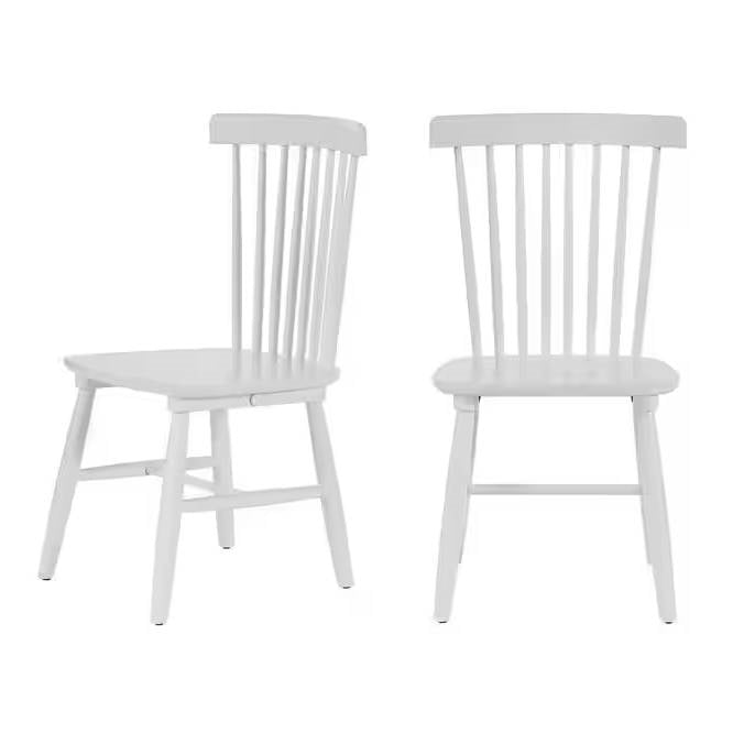 Juego de 2 sillas de comedor de madera maciza blanca con respaldo clásico de huso
