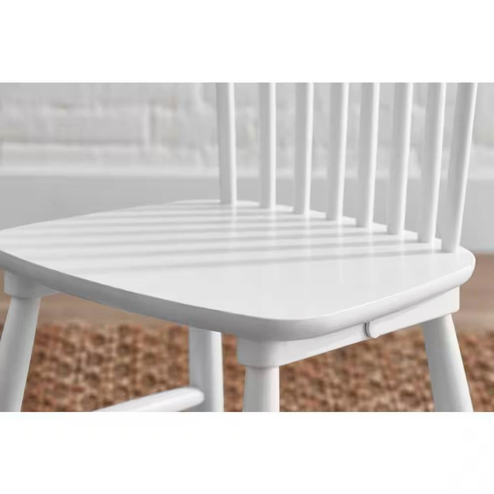 Juego de 2 sillas de comedor de madera maciza blanca con respaldo clásico de huso