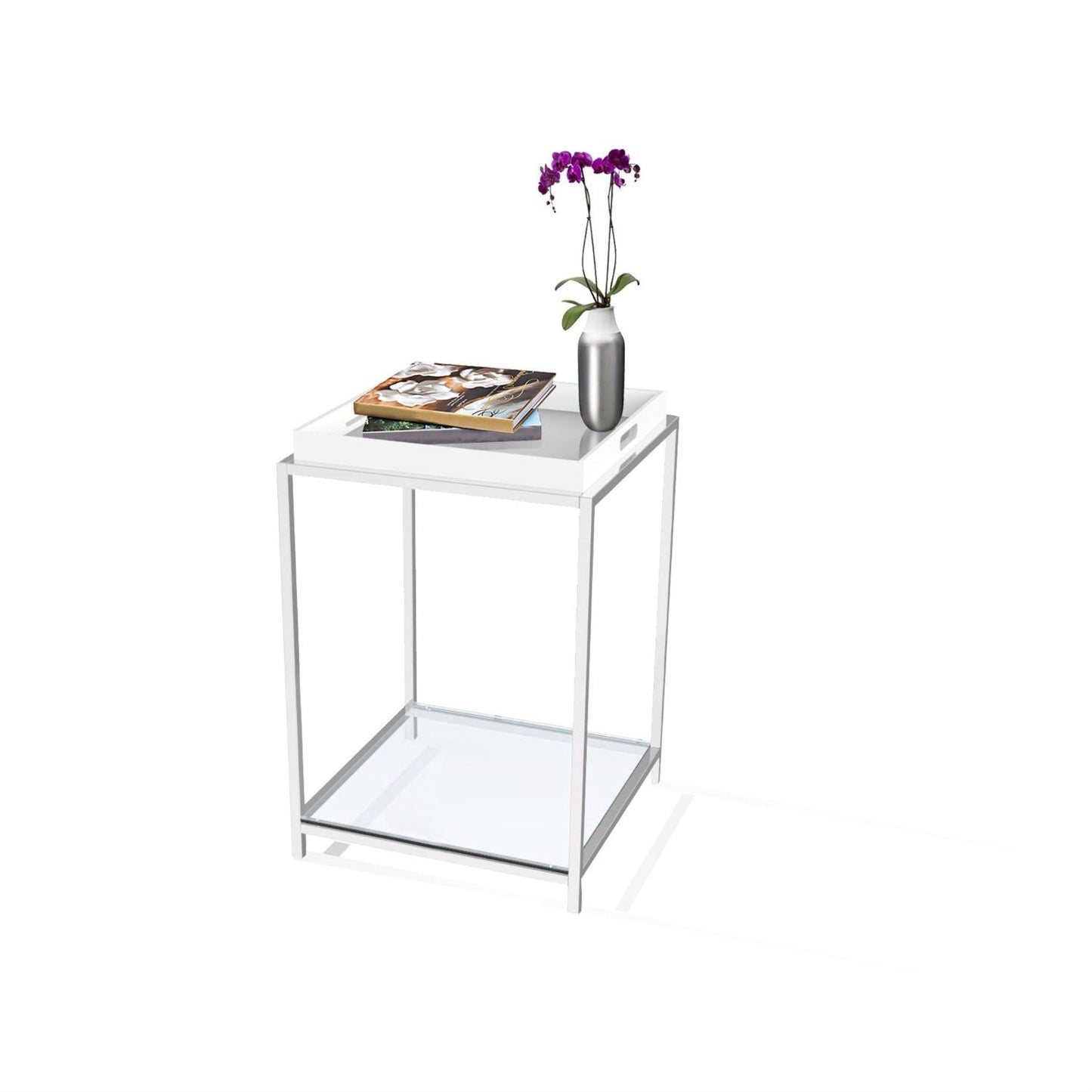 Mesa auxiliar de metal clásica moderna con bandeja blanca extraíble