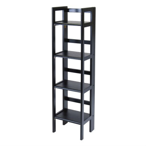 Estantería plegable negra de 4 niveles Estante de almacenamiento de torre para libros