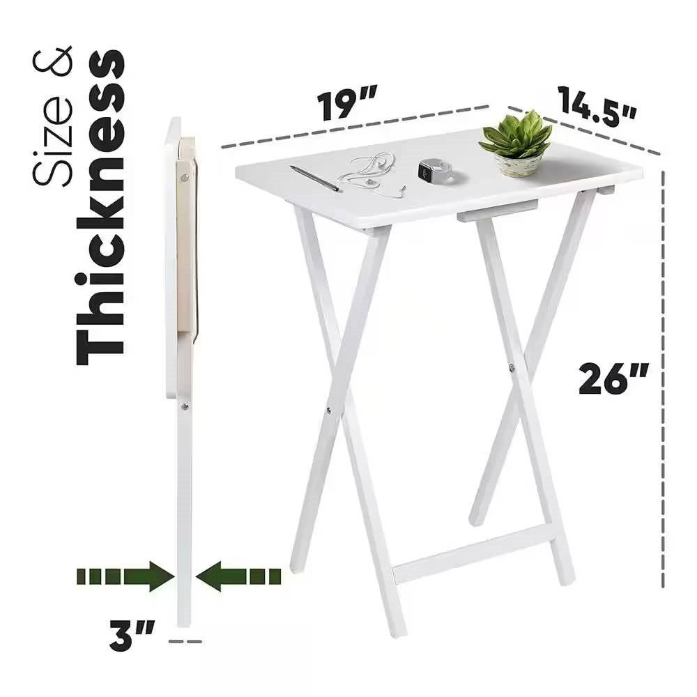Juego de 2 - Mesa Bandeja Plegable para TV en Acabado de Madera Blanca