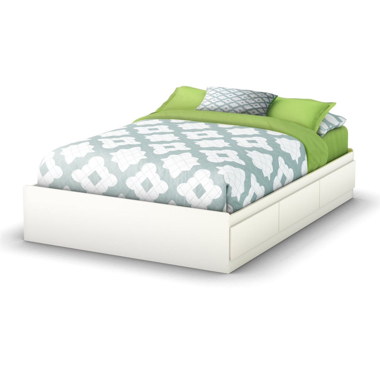 Cama de plataforma contemporánea tamaño completo con 3 cajones de almacenamiento en color blanco