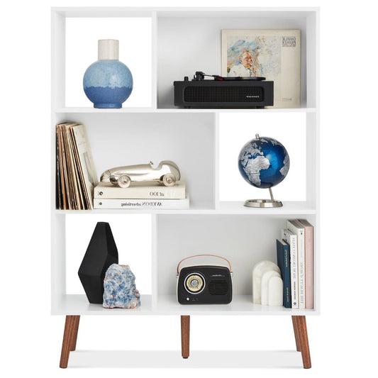 Estantería/Unidad de Almacenamiento Estilo Mid Century Modern con Acabado de Madera Blanca