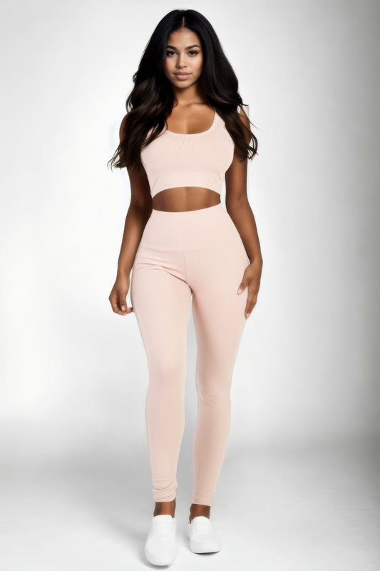 Conjunto de Top Corto Acanalado y Leggings