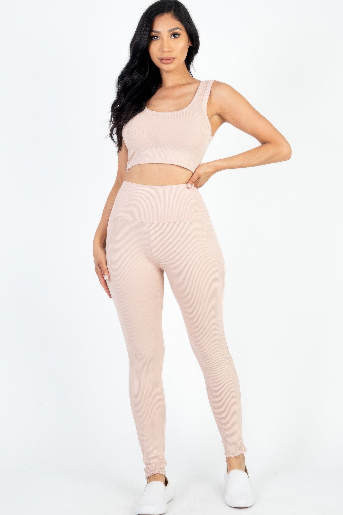 Conjunto de Top Corto Acanalado y Leggings