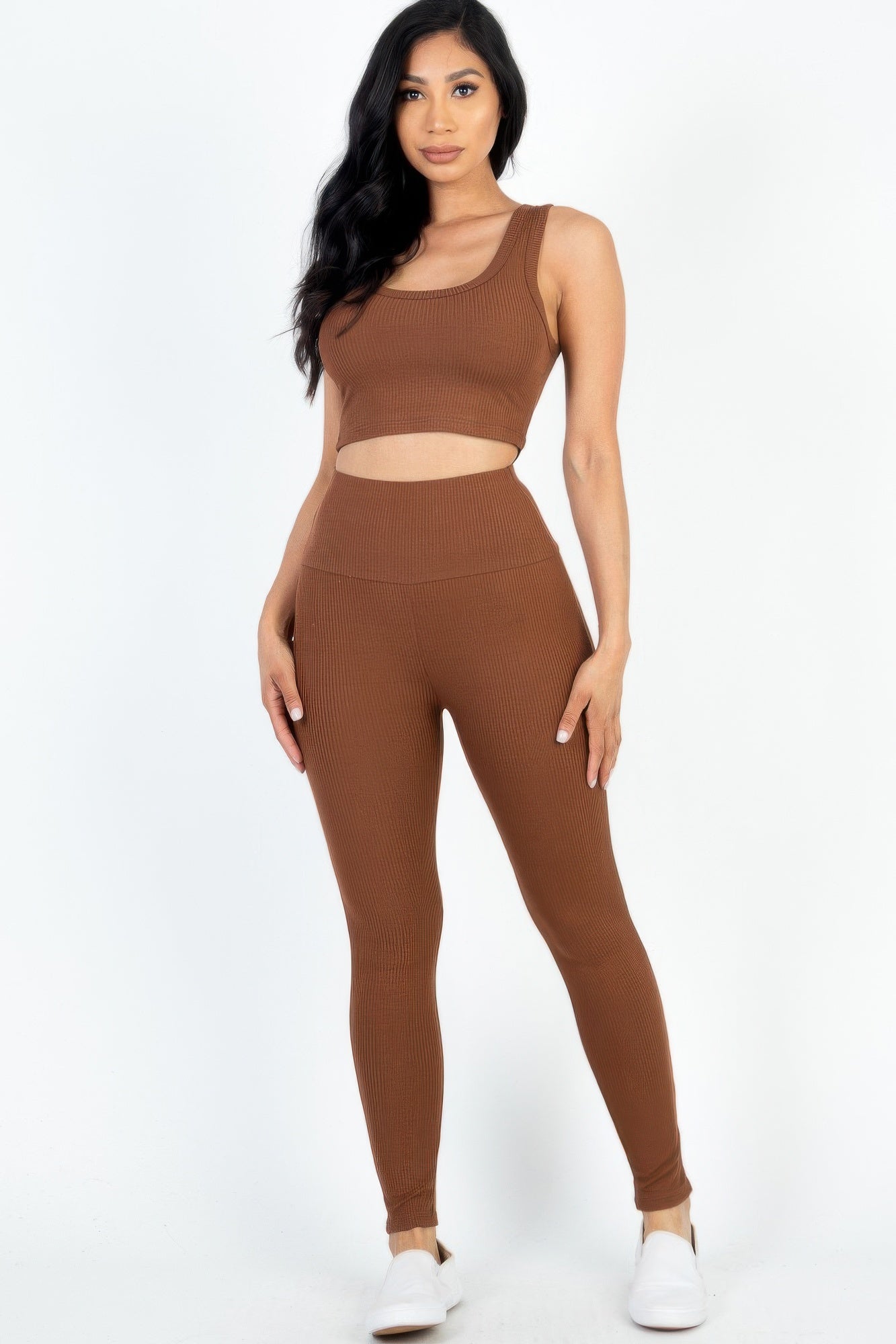 Conjunto de Top Corto Acanalado y Leggings