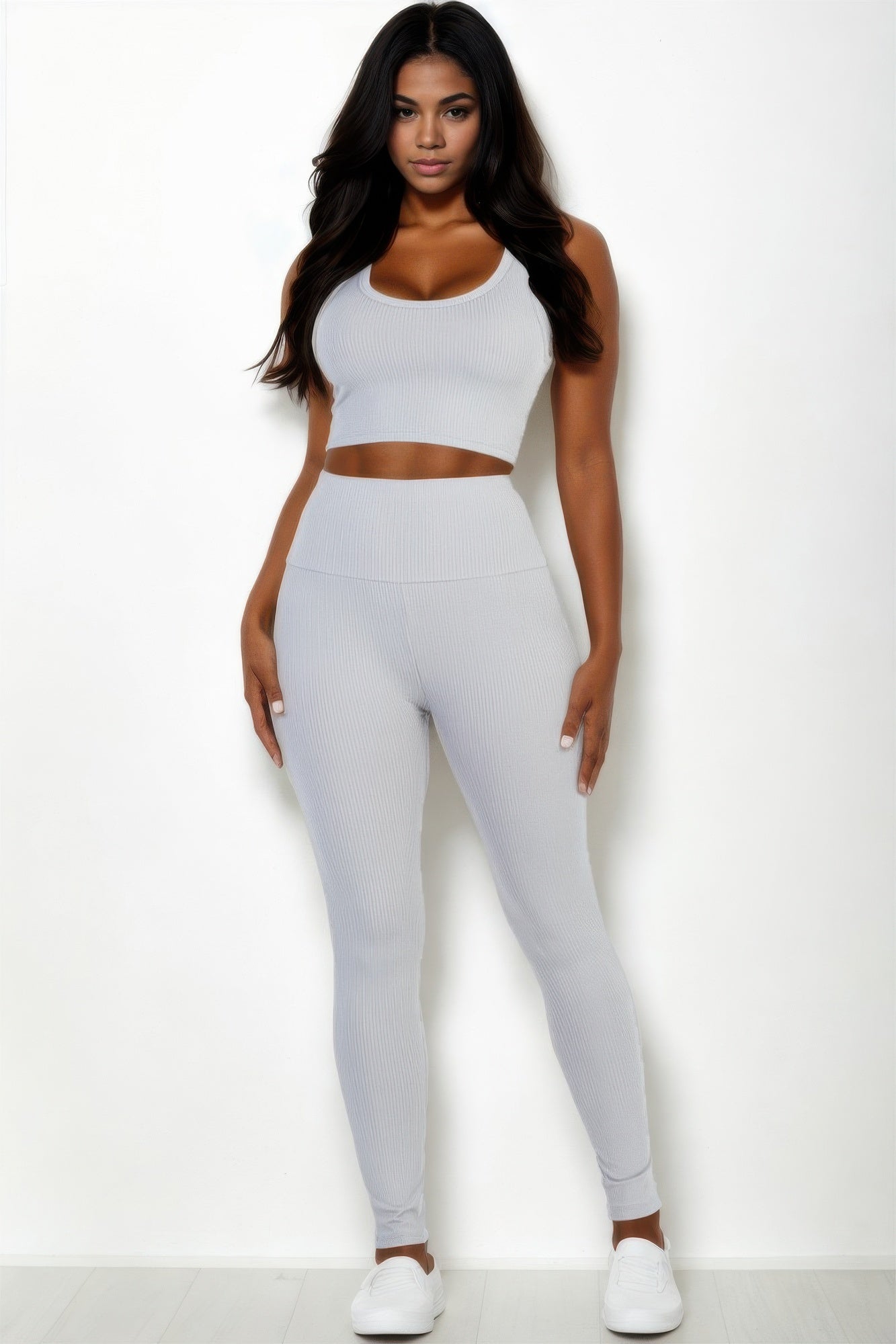 Conjunto de Top Corto Acanalado y Leggings
