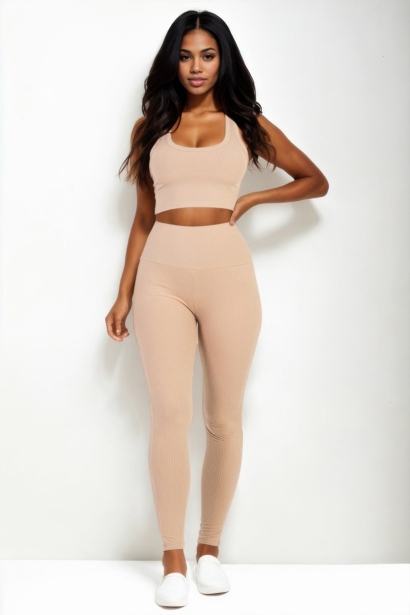 Conjunto de Top Corto Acanalado y Leggings