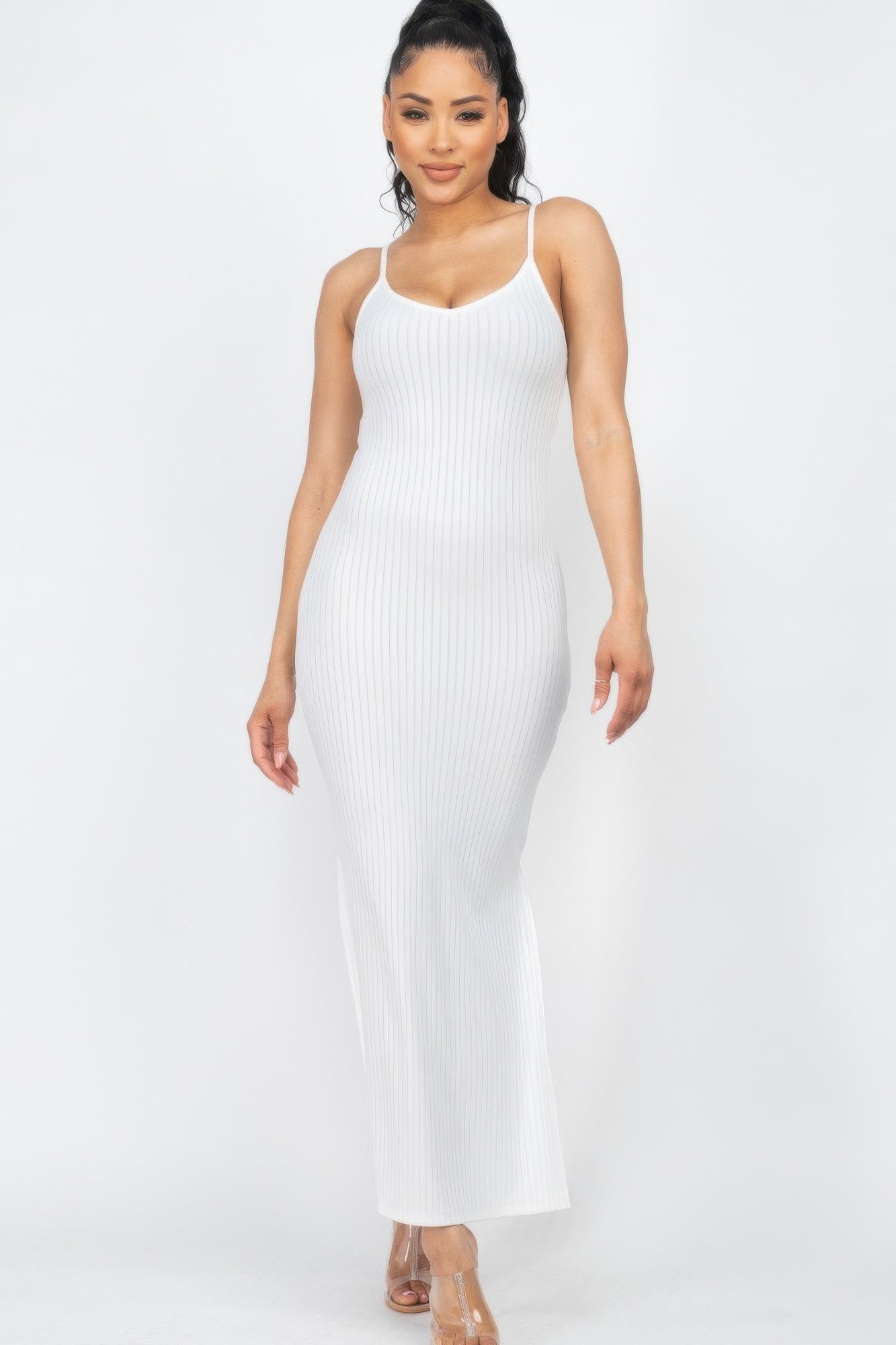 Ribbed Side Slit Long Cami Dress See size chart under “more details”