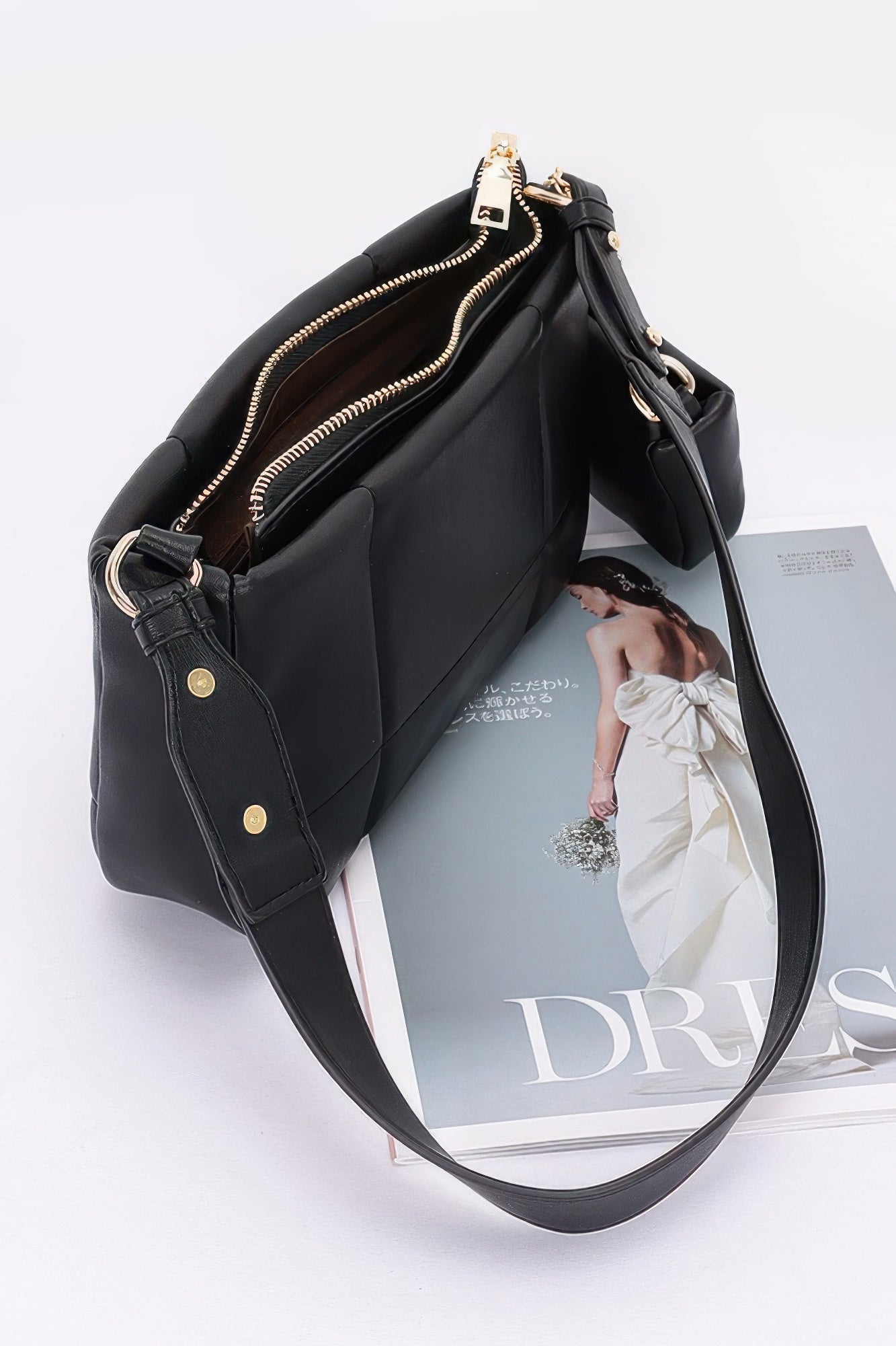 Quilted Faux Leather Shoulder Bag W/ Airpod Bag