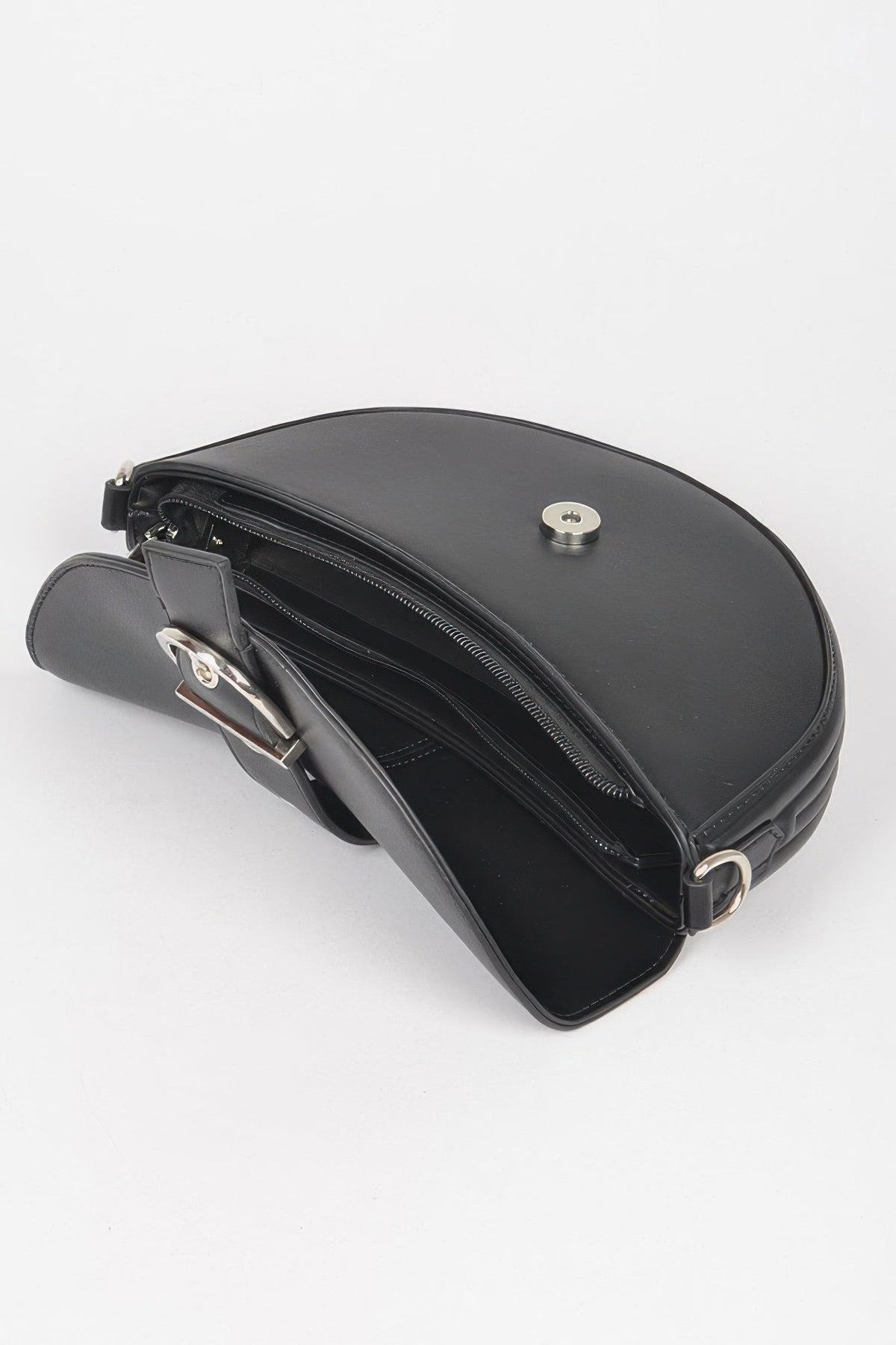 Faux Leather Buckle Shoulder Bag