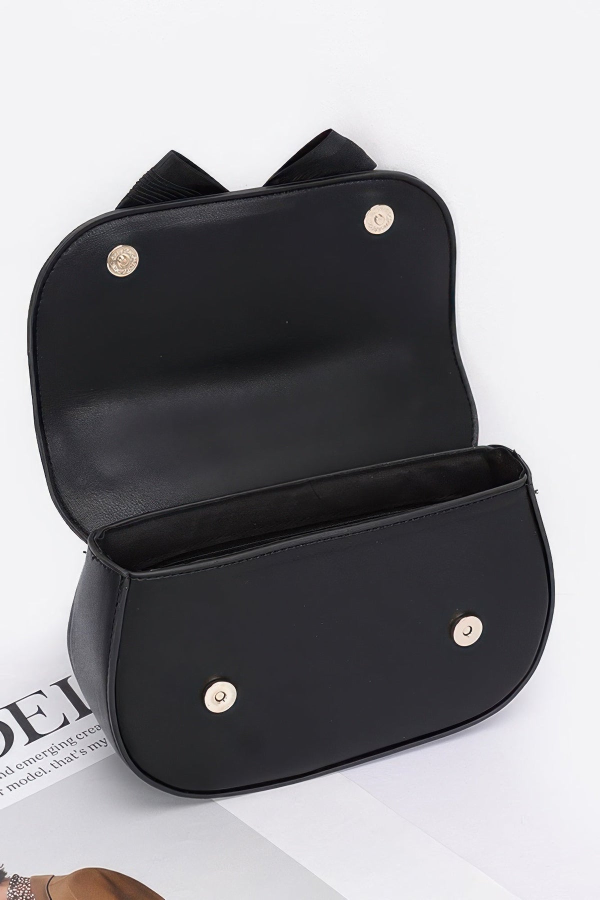 Faux Leather Flower Ribbon Top Handle Flap Bag