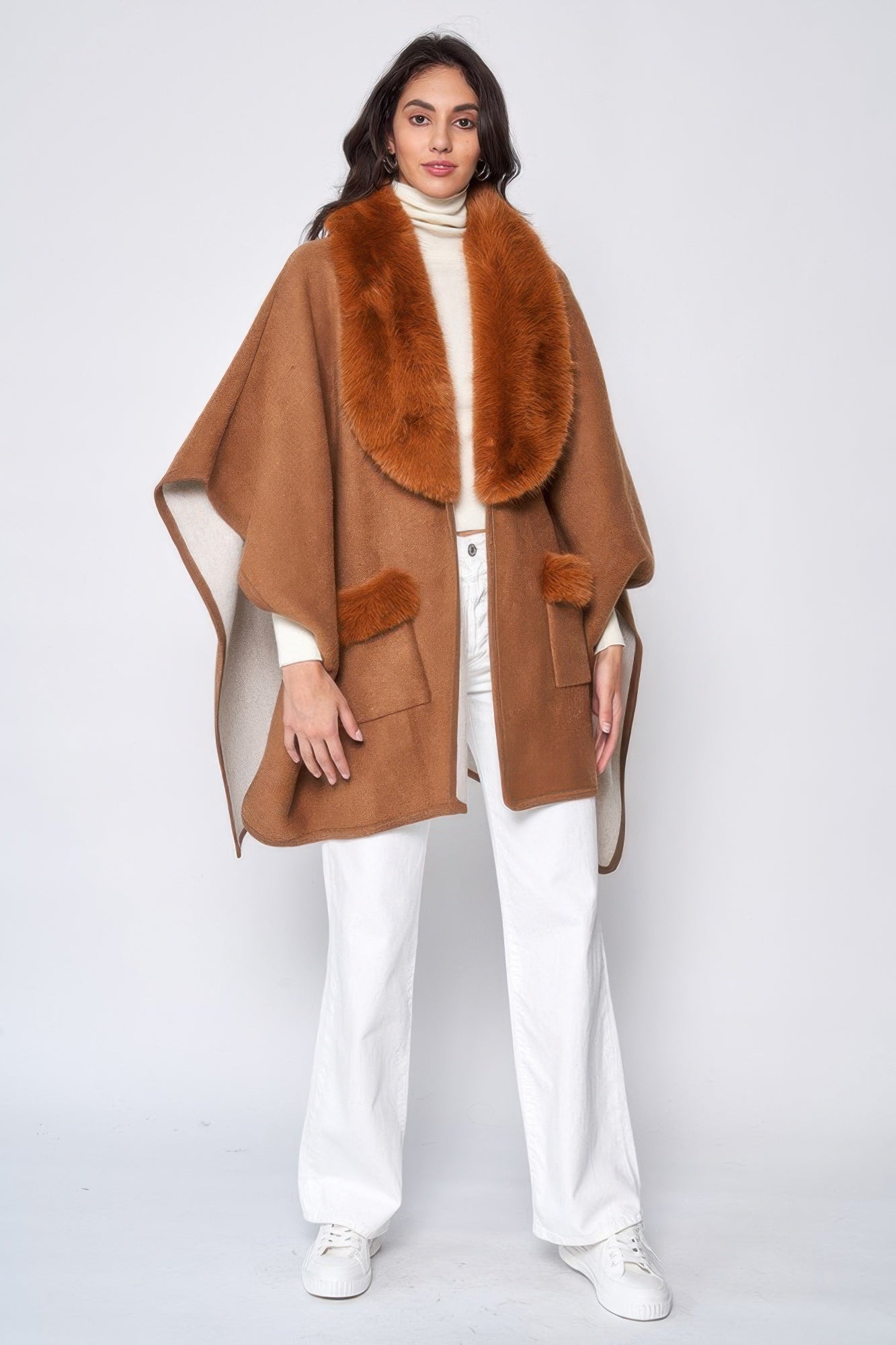 Faux Fur Collar Kimono See size chart under “more details”
