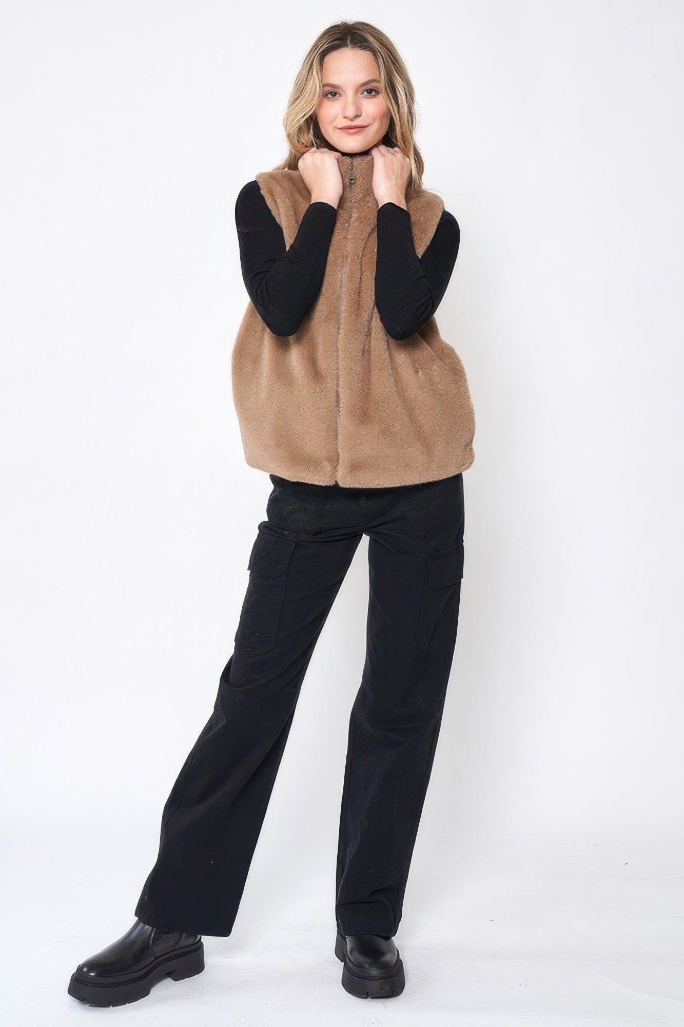 Solid Faux Fur Vest See size chart under “more details”