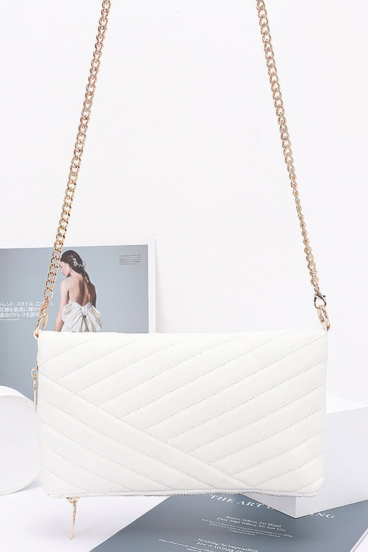 Quilted Faux Leather Half Folded Cltuch